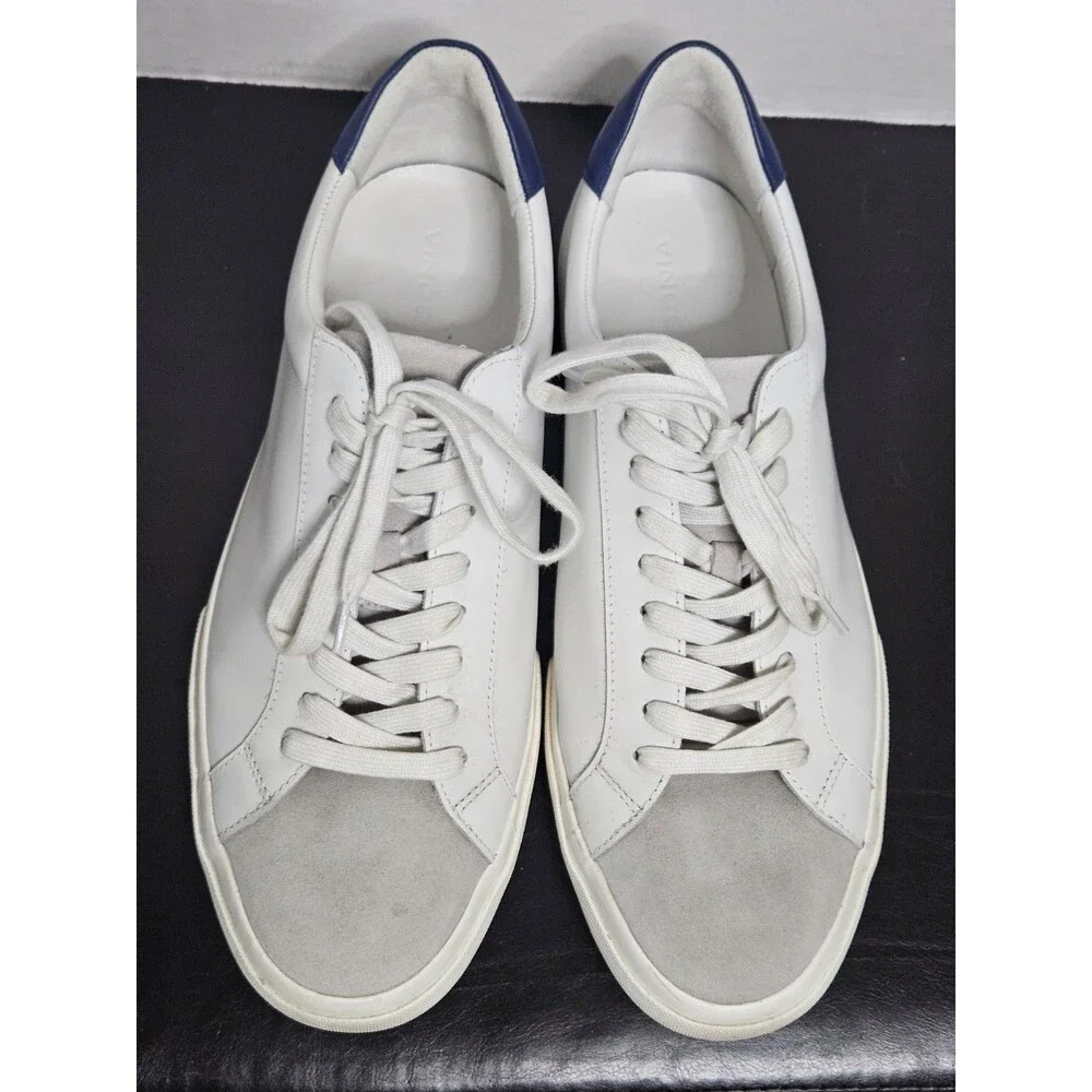 Size 11 Vince Men's Fulton low-top sneaker in white & blue leather & suede